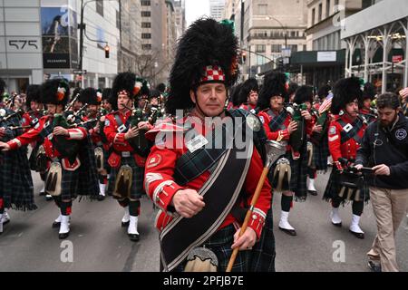 People march in the 262nd Annual St. Patrick's Day Parade on March 17, 2023 in New York City. Stock Photo