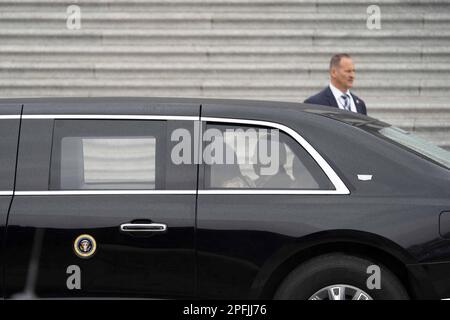 Washington, United States. 17th Mar, 2020. President Joe Biden leaves the U.S. Capitol after a Friends of Ireland Caucus St. Patrick's Day Luncheon in Washington, DC on Friday, March 17, 2023. Photo by Bonnie Cash/UPI Credit: UPI/Alamy Live News Stock Photo