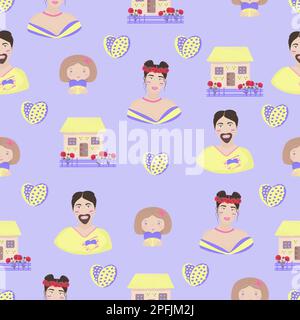 Ukrainian family, seamless pattern with blue background Stock Vector