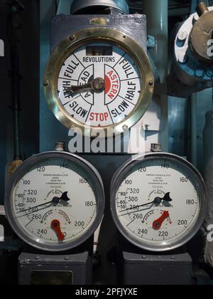 Engine Speed Dials on HMS Belfast Stock Photo