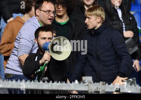 Illustration picture shows and Virton's supporters pictured during a soccer match between Jong Genk (U23) and RE Virton, Friday 17 March 2023 in Lommel, on day 4 of the Relegation Play-offs of the 2022-2023 'Challenger Pro League' 1B second division of the Belgian championship. BELGA PHOTO JILL DELSAUX Credit: Belga News Agency/Alamy Live News Stock Photo