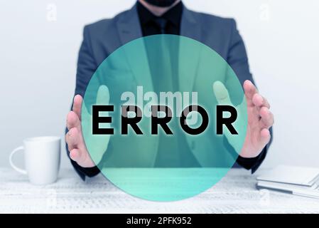 Writing displaying text Error. Word for mistake Condition of being wrong in conduct judgement didnt mean it Stock Photo