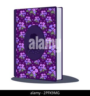 Violet book with floral cover, colorful illustration Stock Vector