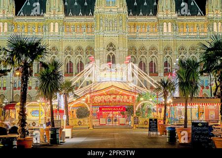 Circus Roncalli illuminated in front of Vienna City Hall Austria Stock Photo