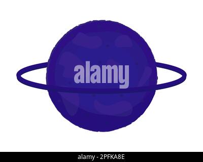 Blue planet with ring, monochrome illustration Stock Vector