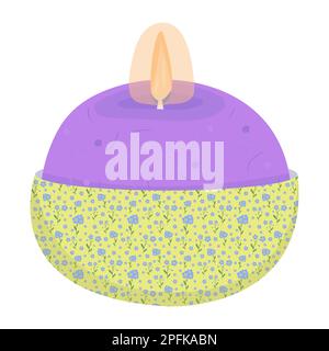 Violet candle in holder with forget-me-not pattern Stock Vector