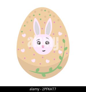 Beige Easter egg with rabbit, colorful illustration Stock Vector