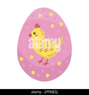 Pink easter egg with chick, colorful illustration Stock Vector