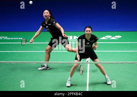 Korea's Kim So Yeong and Kong Hee Yong (left) in action against China's Chen Qing Chen and Jia Yi Fan (not pictured) during day four of the YONEX All England Open Badminton Championships at the Utilita Arena Birmingham. Picture date: Friday March 17, 2023. Stock Photo