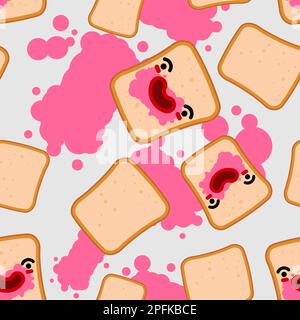 Piece of bread and jam pattern seamless. bread background Stock Vector