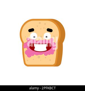 Piece of bread and jam cartoon cute character. Stock Vector