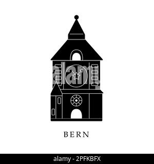 European capitals, Bern. Black and white illustration Stock Vector