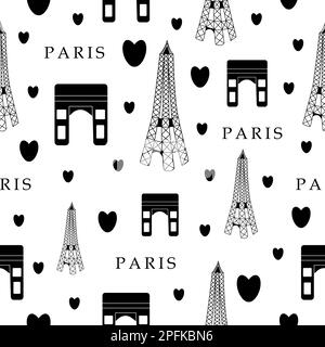 Paris, black and white seamless pattern Stock Vector