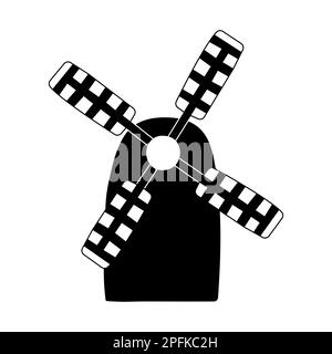 Simplified mill, black illustration on white background Stock Vector