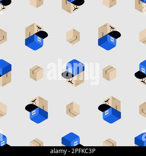Parcel box and postman cap pattern seamless. Concept funny box to send background Stock Vector