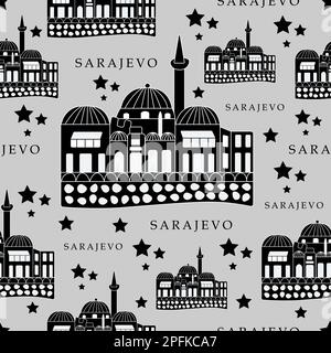 Sarajevo, black and white seamless pattern Stock Vector