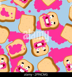 Piece of bread and jam pattern seamless. bread background Stock Vector