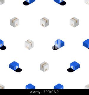 Parcel box and postman cap pattern seamless. Concept funny box to send background Stock Vector