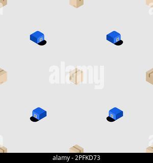 Parcel box and postman cap pattern seamless. Concept funny box to send background Stock Vector