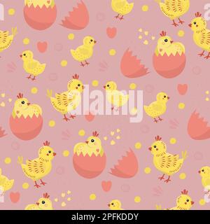 Cute Easter seamless pattern, orange background Stock Vector