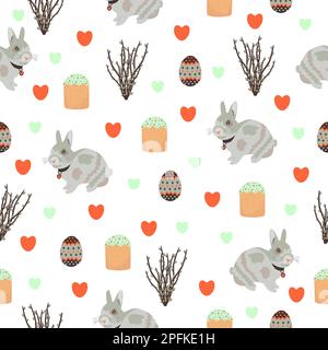 Easter seamless pattern with rabbit, white background Stock Vector