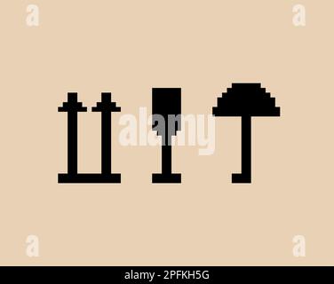 Sign for sending box pixel art. 8 bit Fragile, top and umbrella Stock Vector