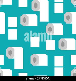 Toilet paper roll pixel art pattern seamless. 8 bit Toilet paper pixelated background Stock Vector