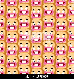 Piece of bread and jam pattern seamless. bread background Stock Vector