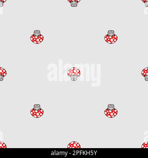 Cute amanita pattern seamless. Cheerful cartoon red mushroom background Stock Vector