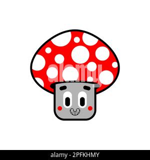 Cute amanita isolated. Cheerful cartoon red mushroom Stock Vector