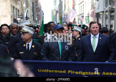 New York City Mayor Eric Adams during the St. Patrick's Day Parade, March 17, 2023 in New York. (Photo: Gordon Donovan) Stock Photo