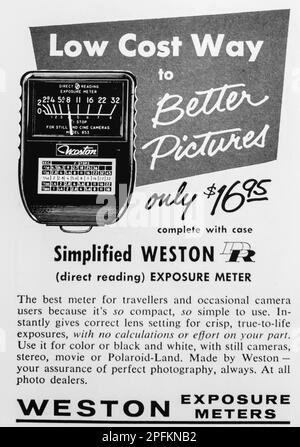 Weston exposure meter advert in a Natgeo magazine, november 1956 Stock Photo