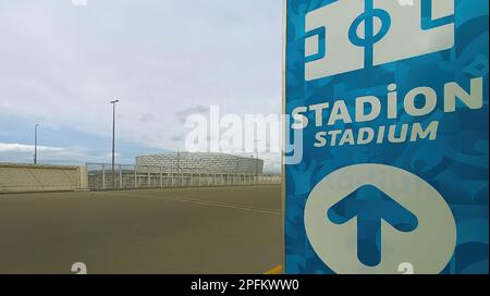 Navigation pillar for visitors to sporting events in the Olympic Stadium, Baku, Azerbaijan Stock Photo
