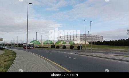 Empty road in front of the Olympic Stadium, Baku, Azerbaijan Stock Photo