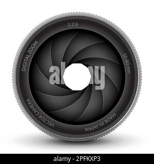 Camera shutter photography icon aperture. Focus vector black lens zoom digital design Stock Vector