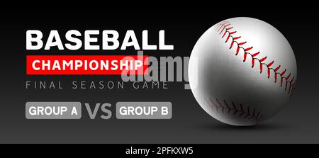 Baseball Ball flying in violet particles isolated on black background.  Sport competition concept for baseball tournament poster, placard, card or  banner. Stock Illustration