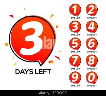 Countdown left days. One two three day left number, count time sale week banner Stock Vector