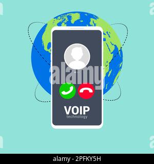 Voip call system voice phone technology. Voice over ip internet video telephony mobile cellphone Stock Vector