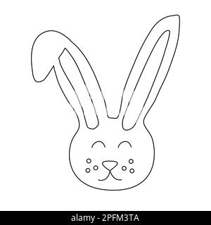 Head of hand drawn cute bunny, children print design rabbit, doodle style flat vector outline illustration for kids coloring book Stock Vector