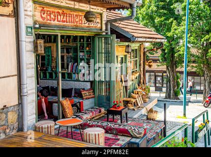 A cafe in a quiet corner of Sarajevo, Bosnia Stock Photo