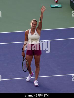 Aryna Sabalenka of Belarus celebrates match point during her Women’s