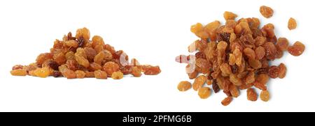 pile of prunes, european golden yellow color dried plums, set of popular snack and ingredient in many cuisines, isolated on white background Stock Photo