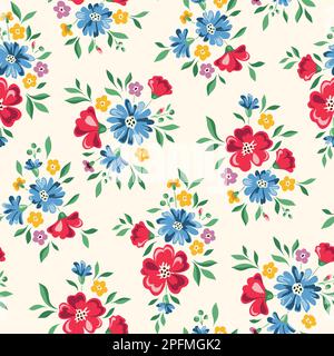 Delicate Chintz Romantic Meadow Wildflowers Vector Seamless Pattern Stock Vector