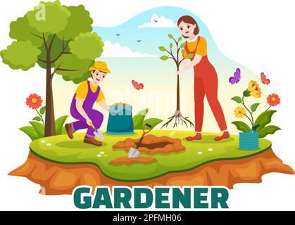 Gardener Illustration with Garden Tools, Farming, Grows Vegetables in Botanical Summer Gardening Flat Cartoon Hand Drawn for Landing Page Templates Stock Vector
