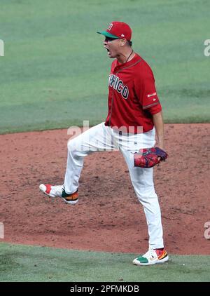 Miami, United States. 17th Mar, 2023. Mexico's Giovanny Gallegos (65) reacts after defeating Puerto Rico in the quarter-final game of the 2023 World Baseball Classic in Miami, Florida on Friday, March 17, 2023. Photo by Aaron Josefczyk/UPI Credit: UPI/Alamy Live News Stock Photo
