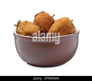 Tasty Dried Persimmon Fruits In Bowl On White Background, Top View 