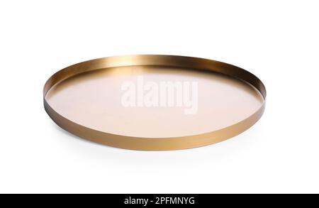 Shiny stylish golden tray isolated on white Stock Photo