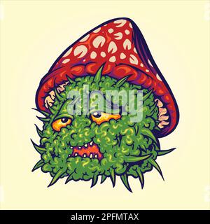 Funny monster mushrooms weed bud plant logo illustrations vector illustrations for your work logo, merchandise t-shirt, stickers and label designs, po Stock Vector