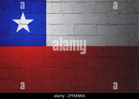 Flag of Chile painted on a cinder block wall. Stock Photo