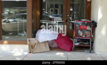 Santa Monica, California, USA 4th March 2023 Homeless Camp on Street on March 4, 2023 in Santa Monica, California, USA. Photo by Barry King/Alamy Stock Photo Stock Photo